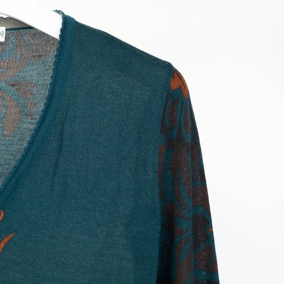 Christian Dior Teal Wool, Silk, & Cashmere-Blend Floral Cropped Sweater - Picture 4 of 10